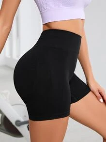 Powerista Letter Graphic Tummy Control Scrunch Butt Sports Shorts Stretchy Shorts Butt Lifting Shortsseamless Yoga Shorts - Black - View 2