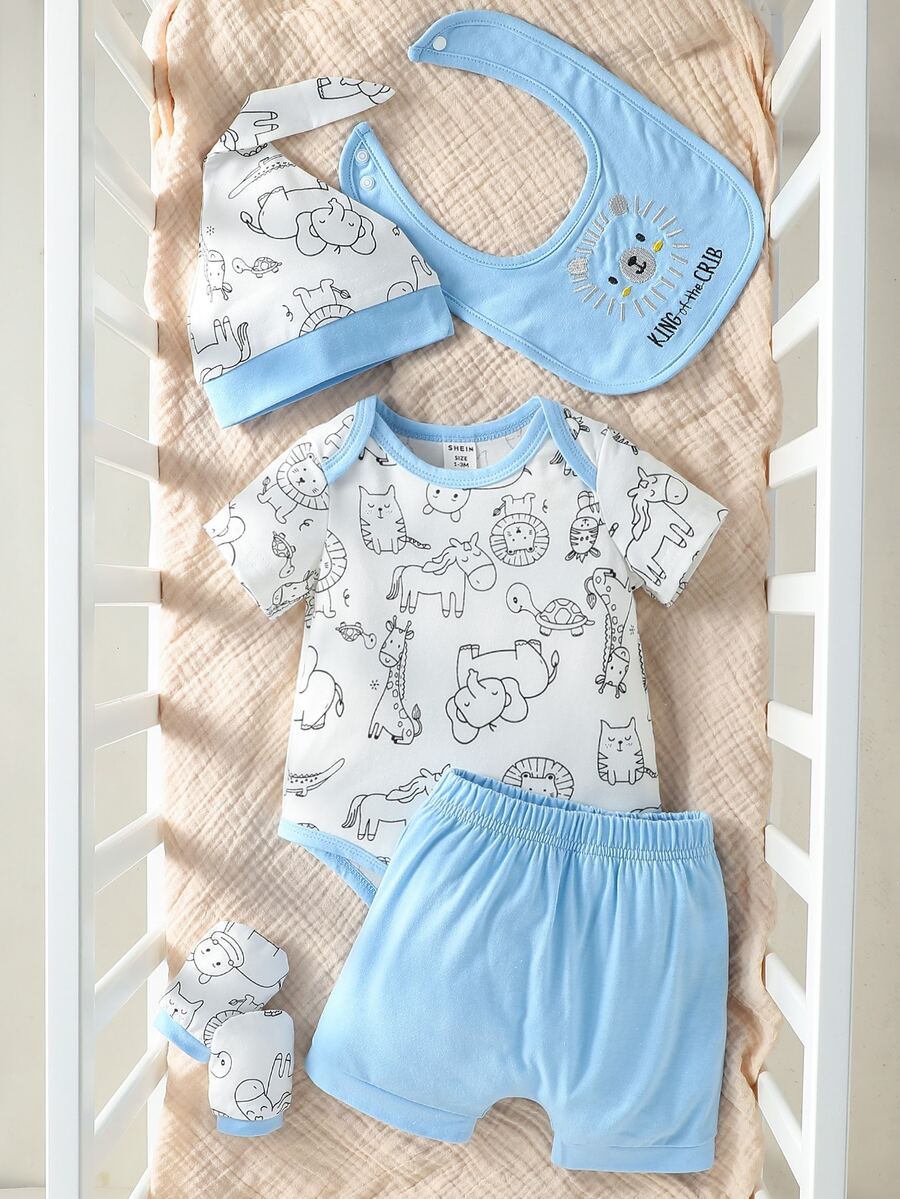 男嬰卡通圖案連體衣和短褲