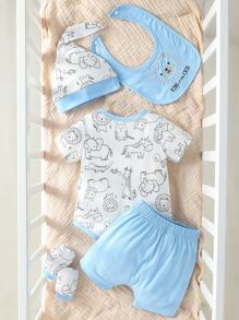 男嬰卡通圖案連體衣和短褲