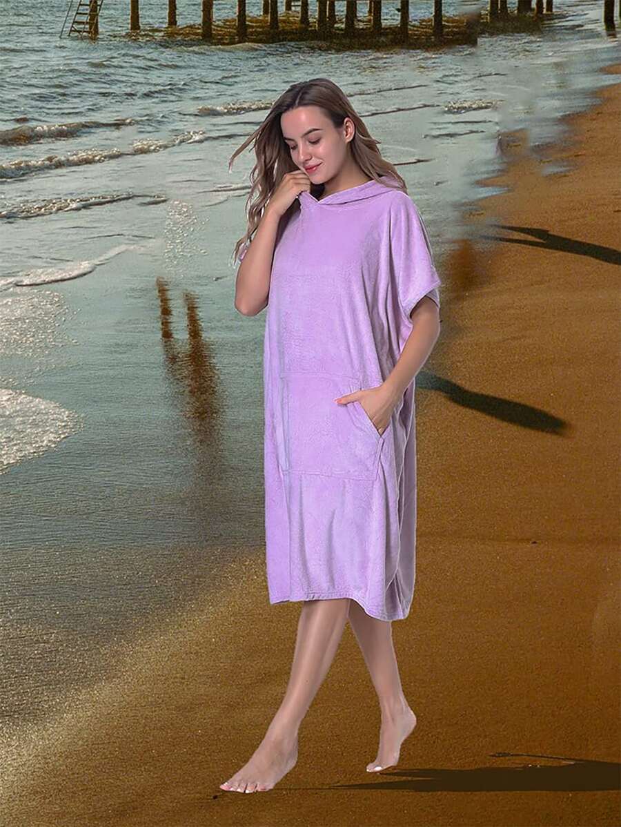 1 pieza Bata de baño unicolor con capucha