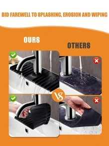 1pc Kitchen Sink Splash Guard, Kitchen Guard For Faucet, Kitchen Splash Guard For Sink, Silicone Faucet Mat, Sink Splash Guard Behind Faucet - Black - View 4