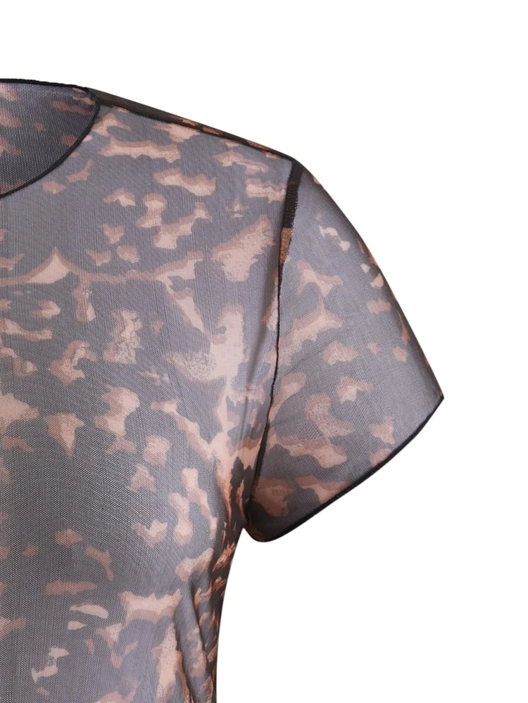 SHEIN LUNE שקוף קשירה וצביעה קז'ואל חולצה במידה גדולה - חום - ראה 5