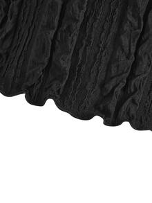 Top crop de un hombro ribete en forma de lechuga - Negro - Ver 4