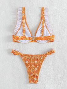 花卉印花束褶式內托夏日沙灘比基尼套裝 - 彩色 - 查看 4