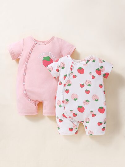 Newborn Baby 2pcs Strawberry Print Romper