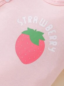 Newborn Baby 2pcs Strawberry Print Romper - Multicolor - View 3