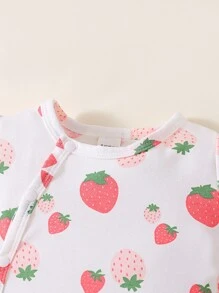 Newborn Baby 2pcs Strawberry Print Romper - Multicolor - View 8