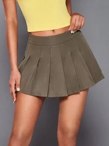 SHEIN BAE Solid Pleated Hem Skirt - Mocha Brown - View 6