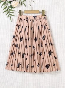 Girls Floral Print Pleated Skirt - Dusty Pink - View 2