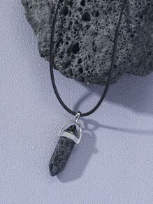 男士幾何吊墜項鍊 - 黑色 - 查看 1