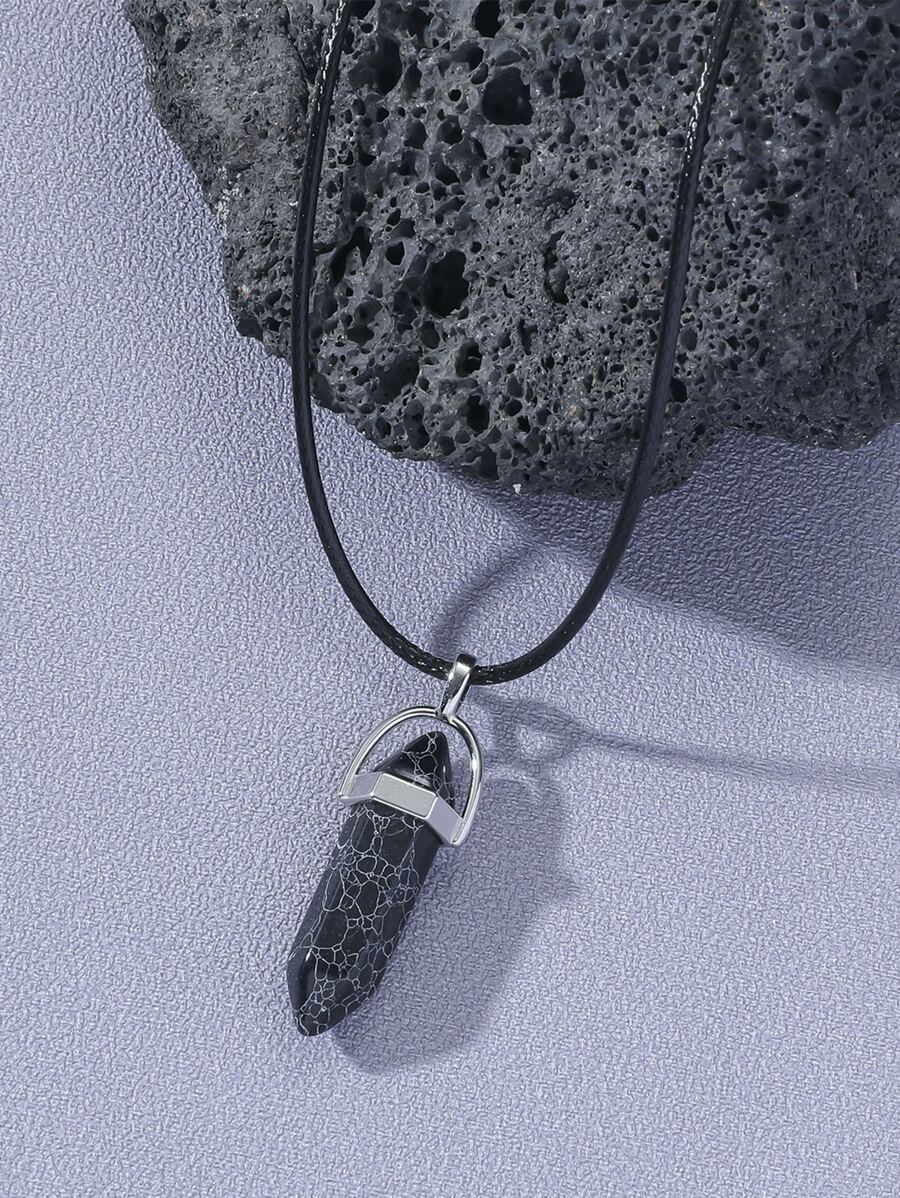 男士幾何吊墜項鍊 - 黑色 - 查看 1