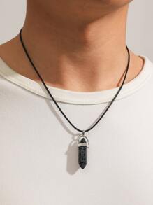 男士幾何吊墜項鍊 - 黑色 - 查看 2