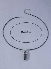 男士幾何吊墜項鍊 - 黑色 - 查看 3