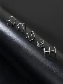 5入組/套男士極簡耳夾,適用於首飾類禮品和派對 - 銀色 - 查看 1