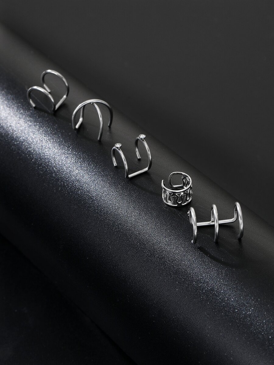 5入組/套男士極簡耳夾,適用於首飾類禮品和派對 - 銀色 - 查看 1