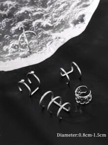 5入組/套男士極簡耳夾,適用於首飾類禮品和派對 - 銀色 - 查看 3