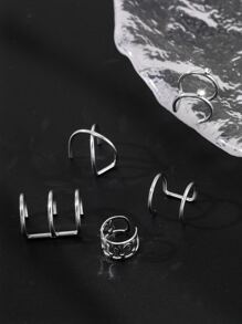 5入組/套男士極簡耳夾,適用於首飾類禮品和派對 - 銀色 - 查看 4