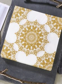 20片曼陀罗图案一次性餐巾 - 金色 - 查看 1