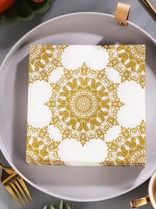 20片曼陀罗图案一次性餐巾 - 金色 - 查看 3
