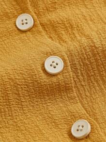 SHEIN MOD Solid Button Front Dress - Mustard Yellow - View 4