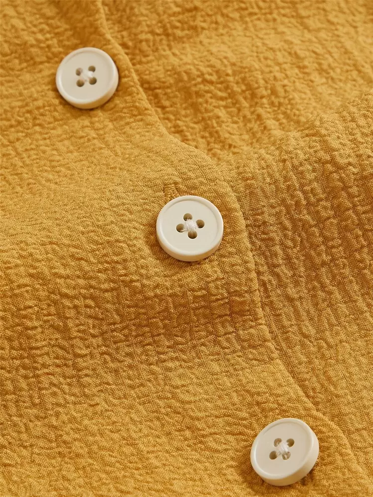 SHEIN MOD Solid Button Front Dress - Mustard Yellow - View 4