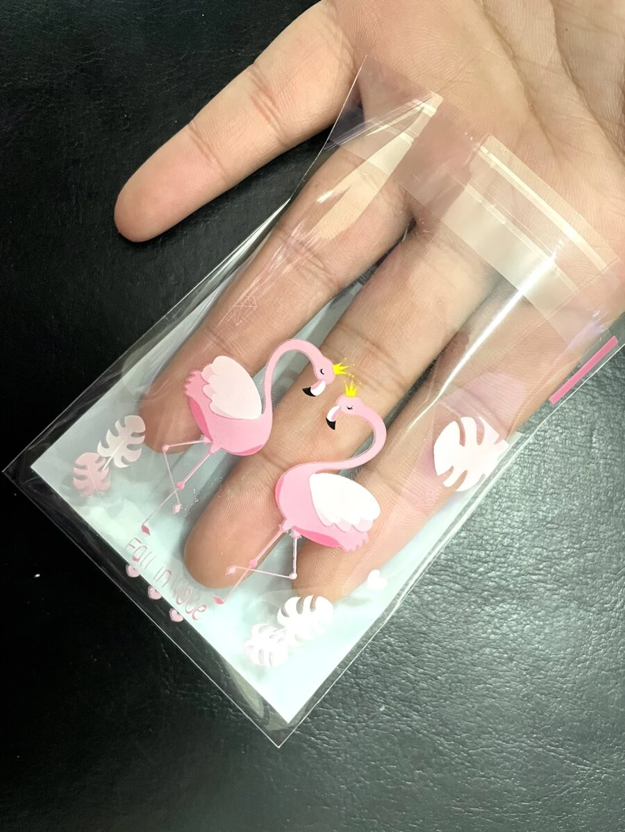 100入組火烈鳥圖案透明禮品袋 - 彩色 - 查看 1