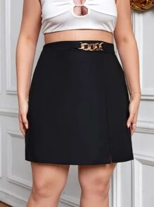 SHEIN Privé Falda bajo con abertura con diseño de cadena