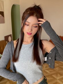 DAZY 2pcs Straight Synthetic Hair Extension - Grey - View 7