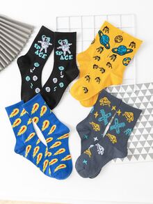 4雙男士宇航員圖案中筒襪 - 彩色 - 查看 2