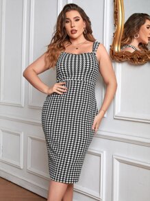 SHEIN Privé Đầm Plus Size răng cưa Thanh lịch - Đen và trắng - Xem 1