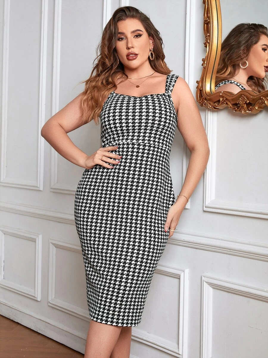 SHEIN Privé Đầm Plus Size răng cưa Thanh lịch - Đen và trắng - Xem 1