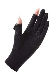 1 双运动防晒手套，适合骑自行车、骑摩托车和滑雪，黑色手套 - 黑色 - 查看 2