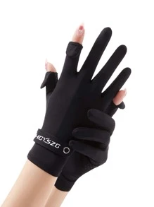 1 双运动防晒手套，适合骑自行车、骑摩托车和滑雪，黑色手套 - 黑色 - 查看 4