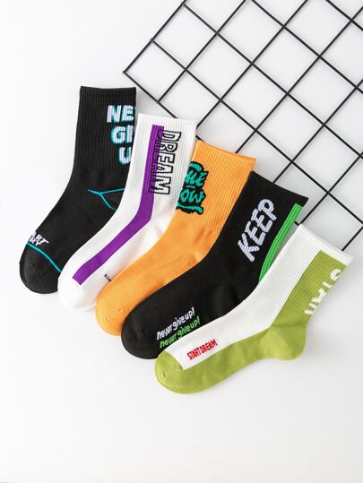Uomo 5 paia Calze girocaviglia con grafica lettera