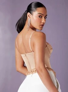 SHEIN BAE Top de tirantes bajo con fruncido con encaje - Albaricoque - Ver 2