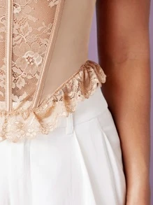 SHEIN BAE Top de tirantes bajo con fruncido con encaje - Albaricoque - Ver 5