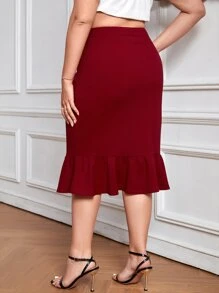 SHEIN Privé Falda bajo de sirena con diseño de botón - Burdeos - Ver 2