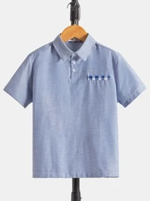 SHEIN 男孩格紋印花POLO衫