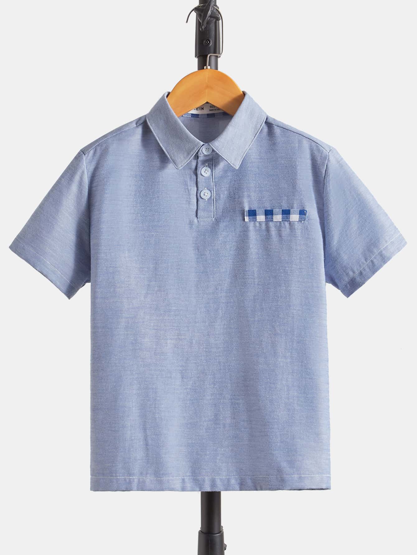 SHEIN 男孩格紋印花POLO衫