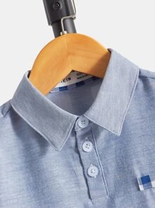 SHEIN 男孩格紋印花POLO衫