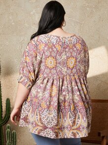 SHEIN CURVE+ Áo sơ mi Plus Size Viên lá sen Hoa Paisley Boho - Nhiều màu - Xem 2