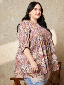SHEIN CURVE+ Áo sơ mi Plus Size Viên lá sen Hoa Paisley Boho - Nhiều màu - Xem 3