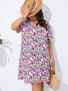 SHEIN Holidaya 大碼滿版印花直筒洋裝 - 彩色 - 查看 1