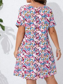 SHEIN Holidaya 大碼滿版印花直筒洋裝 - 彩色 - 查看 2