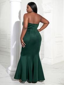 Plus Appliques Detail Tube Formal Dress - Dark Green - View 2