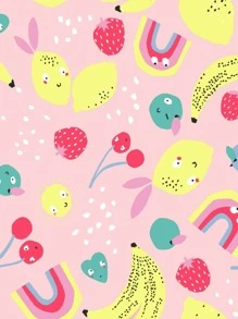 小女童插肩袖荷葉邊卡通水果和彩虹印花連身 - 淺粉色 - 查看 3