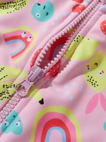 小女童插肩袖荷葉邊卡通水果和彩虹印花連身 - 淺粉色 - 查看 7