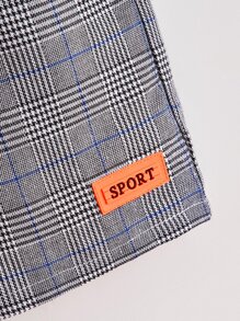 SHEIN 小男童格紋印花字母補丁細節腰部抽繩短褲 - 灰色 - 查看 4