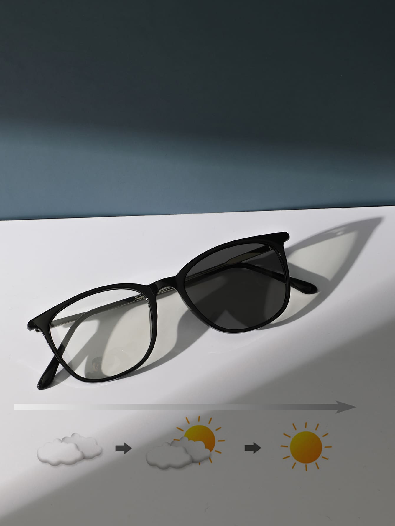 方形光致變色太陽眼鏡 - 黑色 - 查看 1