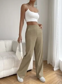 SHEIN EZwear 斜口袋闊腿褲